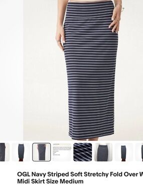 OGL White and Navy Striped Midi Pencil Skirt. NWT